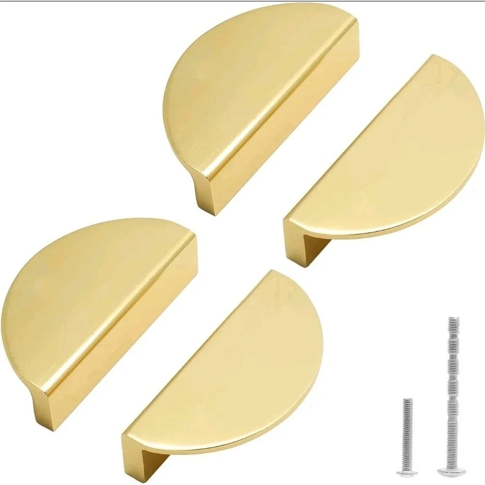 4 Half Moon Cabinet Pulls, 2 1/2 inch Drawer Pulls, Semicircle Pulls Golden